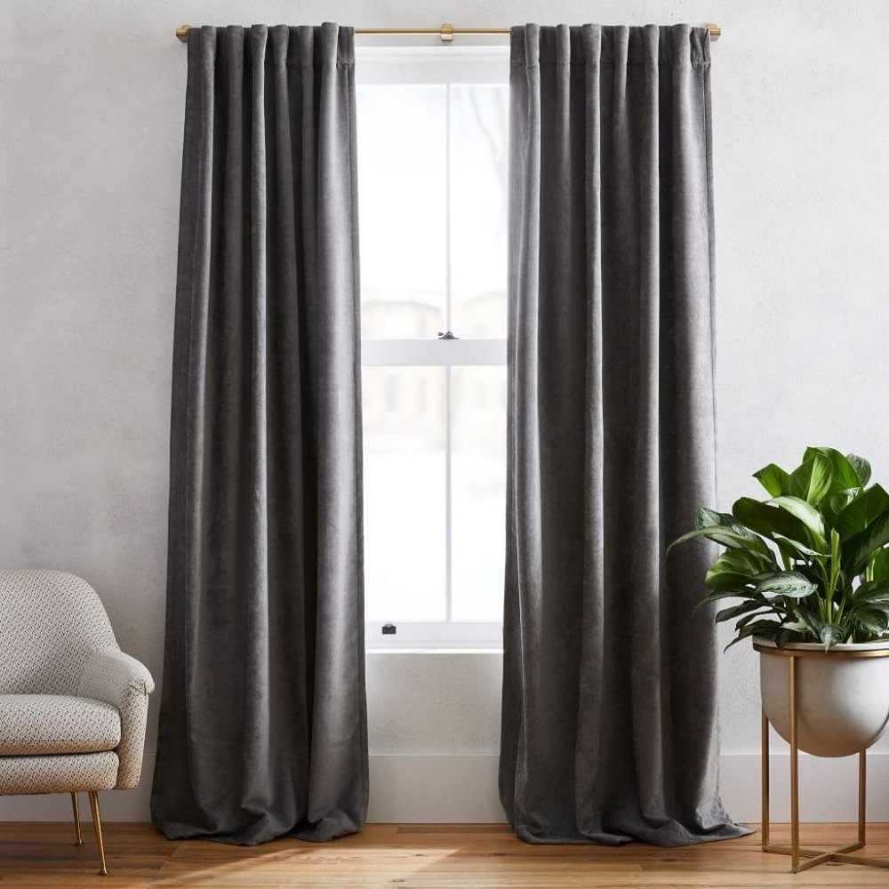West Elm Worn Velvet Curtain with Blackout Lining, Metal, 48"x96"